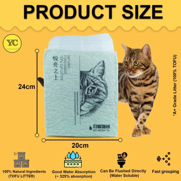 YellowCult Tofu Cat Litter Clumping & Flushable | Ultra Absorbent and Fast Drying | 100% Natural Ingredients | Ultra Odour Control | Really Dust-Free | Less Scattering [6 litres - Green Tea]