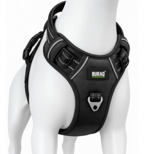 BURAQ No Pull Dog Harness For Large, Medium & Small BURAQ No Pull Dog Harness For Large, Medium & Small Dogs | Reflective Oxford Vest | Soft Padded Chest Belt | Easy Control | Anti-Choke Dog Belt For Walking & Training,Black