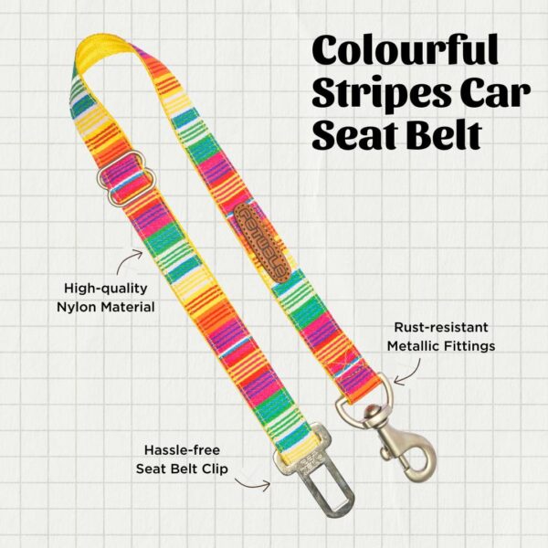 PetWale Colourful Stripes Dog Cat Car Seat Belt | Safe Travel Companion | Built to Last | Adjustable Length Long Lasting | Easy to Hook & Comfortable to Use