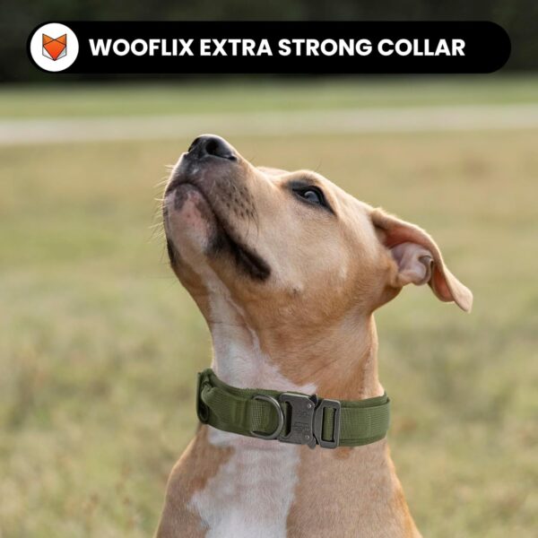 WOOFLIX Metal Dog Collar For Training & Walks|Nylon Collar With Tactical Metal Buckle & D-Ring For Medium & Large Dogs|Dog Collar For Medium & Large Dogs (Extra Large, Army Green) - 25 X 5 Cm