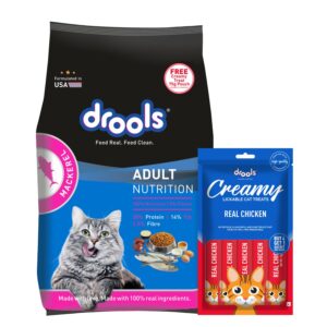 Drools Cat Adult Dry Cat Food Mackerel 1kg with Free Cat Creamy Treat 75g