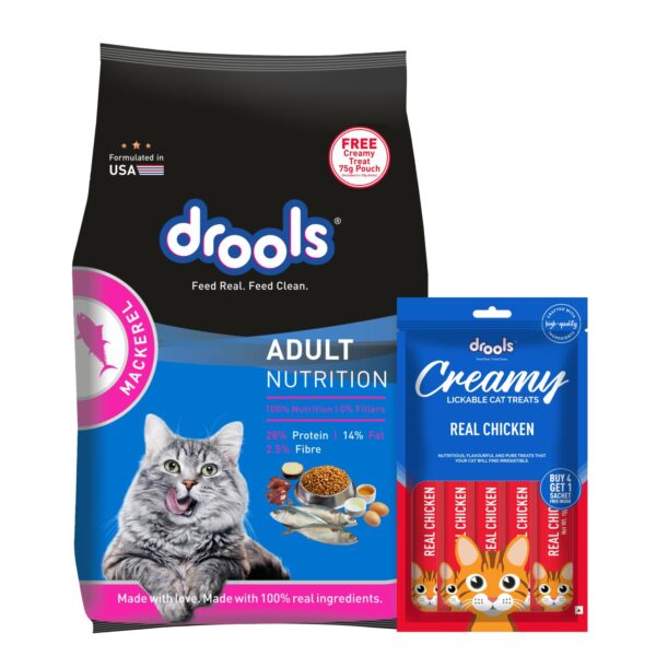 Drools Cat Adult Dry Cat Food Mackerel 1kg with Free Drools Cat Adult Dry Cat Food Mackerel 1kg with Free Cat Creamy Treat 75g