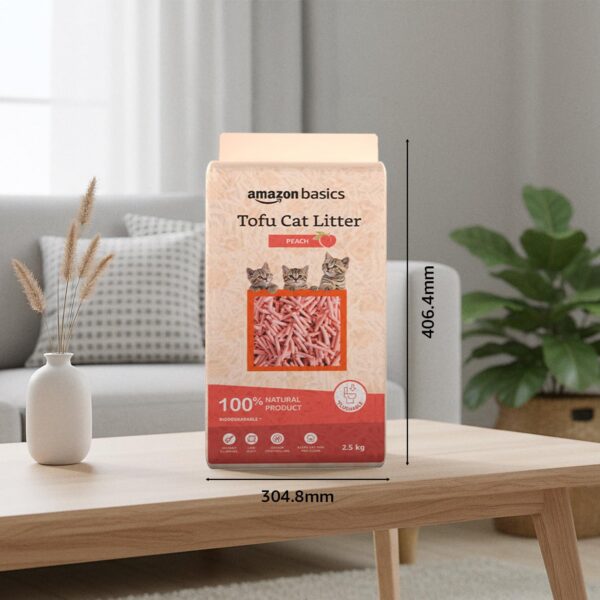 Amazon Basics Premium Tofu Cat Litter | 2.5 Kg |Organic | Biodegradable | Flushable | Dust-Free | Instant Clumping | Mild Peach Fragrance