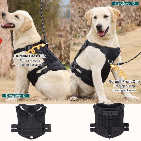 Dog Harness with Leash Small Medium & Large All Breeds for Dogs Harness Reflective Adjustable Belt Vest Harness (Tactical Harness with Leash) (Black) (Large Dogs)