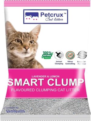 PetCrux Smart Clump Cat Litter 2Kg 100% Natural Bentonite Odour Lock Lavender and Lemon Scented Clay Dust Free Trial or Travel or Single Pack Premium Absorbent Eco-Friendly Sand for all Breeds of Cats