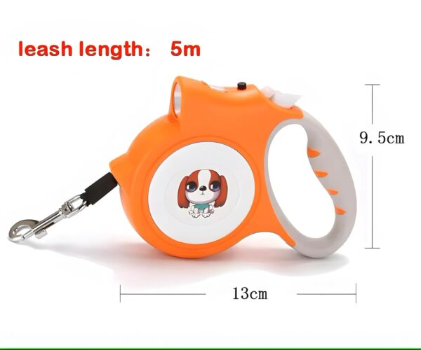 Heavy Duty Retractable Dog Leash with Torch – 5M Durable Pet Walking Leash Orange (PPL-139)