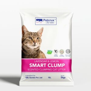 PetCrux Smart Clump Cat Litter 5kg 100% Natural Bentonite Odour lock Lavender and Lemon Scented Clay Dust Free Trial or Travel or Single Pack Premium Absorbent Eco-Friendly Sand for all Breeds of Cats