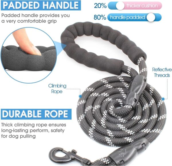 Tail 5 Feet Dog Leash with Comfortable Padded Handle and Highly Reflective Threads for Small Medium and Large Dogs (5FT-1/2'', Black)