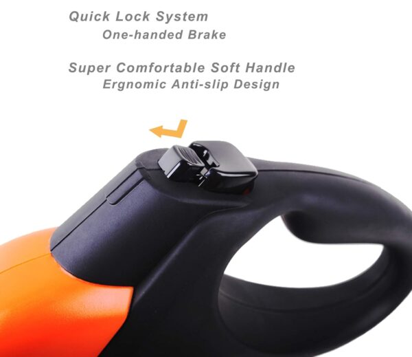 Fida Retractable Dog Leash, Heavy Duty Retracting Pet Leash with 16 ft Strong Nylon Tape/Ribbon for Medium Breed up to 55 lbs, Tangle Free, One-Hand Brake, Orange (Mars Series)