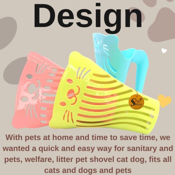 Sage Square Cat Face Shape Litter Scooper - Heavy-Duty, Durable with Long Handle for Effortless Cleaning, Ergonomic, Lightweight Design with Large, Ideal for Multi-Cat Households