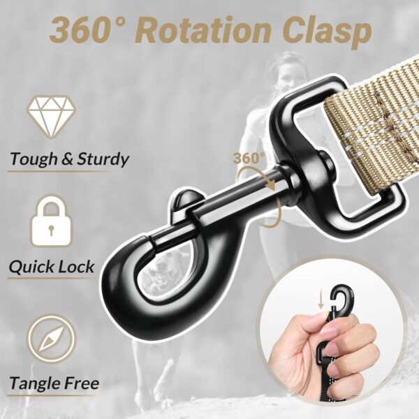 Hank Tactical Dog Leash | Stretchable Shock Absorbing | Heavy Duty Rope | 3M Reflective | Army Grade Metal Hook | Soft Handle | Suitable for Training, Walking, Adventure (Khaki 6 Feet)