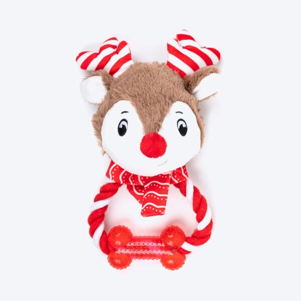 HUFT Dashing Reindeer Squeaky Dog Toy – Multicolor Plush Toy for Puppies & Adult Dogs | Interactive Chew, Tug & Play Toy | Fun, Durable, and Soft Pet Toy for Dogs
