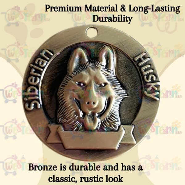 Western Era Siberian Husky Bronze Tag with Dog Face Engraved – Durable Metal Pet ID Tag, Stylish, Sturdy, Long-Lasting, Scratch-Resistant, Lightweight, Attach to Dog Collar for Added Style & Security