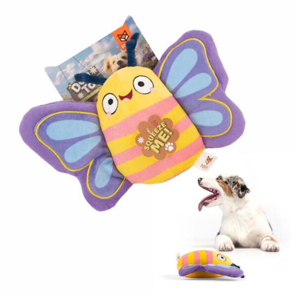 BarkButler x FOFOS Garden Butterfly Plush - Soft & Squeaky Toys for Dogs, Dog Toys for Small to Medium Dogs (0-20kgs) - Blue