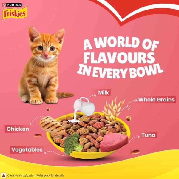 71OfzE8NsIL._SL1500_.jpg Purina Friskies Kitten Discoveries, 400g, Contains Tuna, Chicken, Milk, Vegetables & Whole Grain Flavours