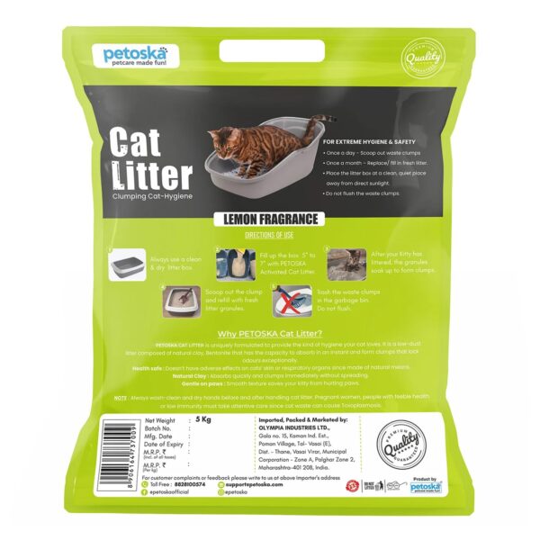 Cat Litter 5kg Lemon | Fast-Clumping Bentonite Cat Litter with Odour Lock, Low Dust & Gentle on Paws | Fresh & Zesty Litter Box Everyday