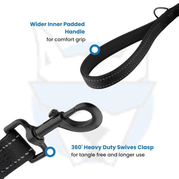 71P3tl1Se5L._SL1500_.jpg HANK Dog Leash | 3M Reflective Leash for Dogs | Heavy Duty Dog Rope for Small to Large Dogs | Comfortable Padded Handle 5 Feet (Nylon - Black, Single Handle - 5 feet)