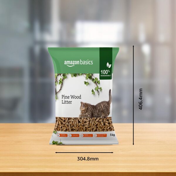Amazon Basics Premium Pine Wood Cat Litter | 5 Kg | Unscented | 100% Natural | Biodegradable | Fast Absorption | Low Dust | Odor Control