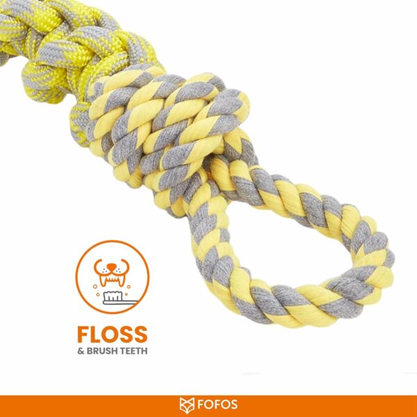 BarkButler x FOFOS Flossy Rope Toys for Dogs - Dog Chew Toy, Dog Toys for Large Dogs (10-30kgs) - Yellow & Grey