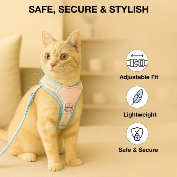 Pastel Dog Harness and Leash Set for Dogs and Cats | Adjustable No-Pull, No-Choke Soft Padded Pet Vest with Matching Leash | Comfortable, Cute and Stylish Walking Harness (Blue)