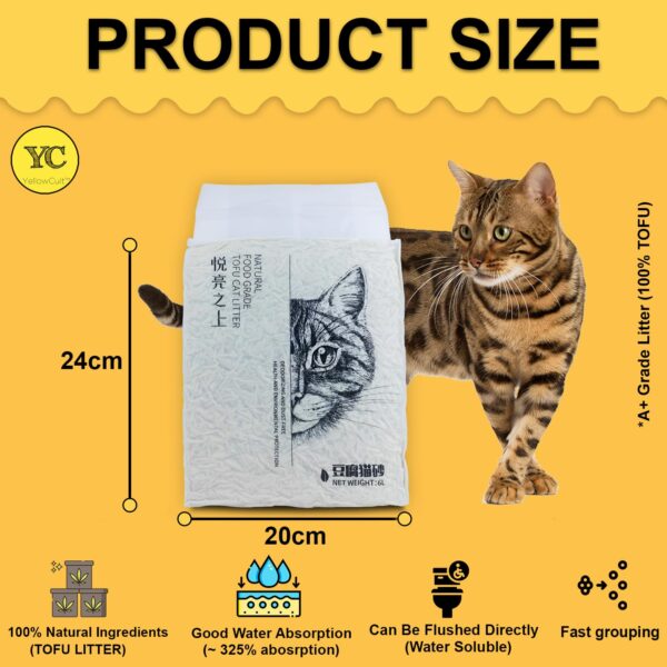 YellowCult Tofu Cat Litter Clumping & Flushable | Ultra Absorbent and Fast Drying | 100% Natural Ingredients | Ultra Odour Control | Really Dust-Free | Less Scattering [6 litres - OG Milky]