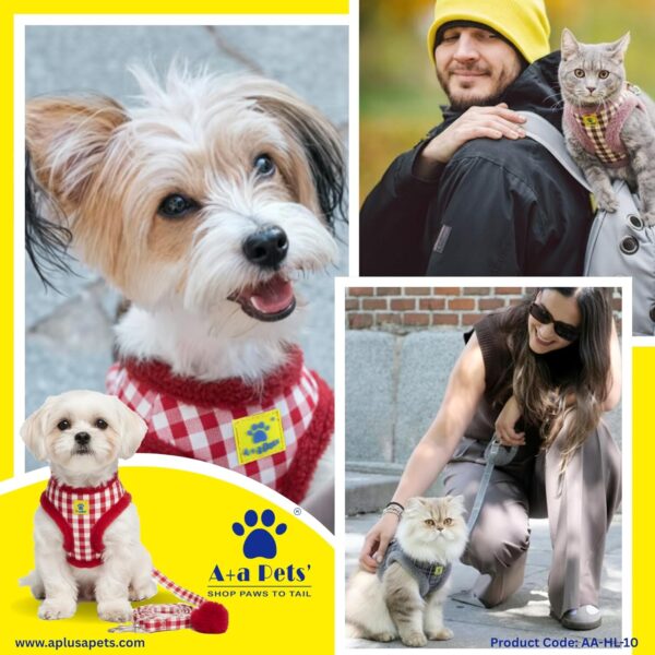 71RCMtPGLzL._SL1500_.jpg A+a Pets' Luxury Fur Harness & Leash Set for Cat & Small Dog | Lightweight, Escape Proof, Vest Combo (Red, L)