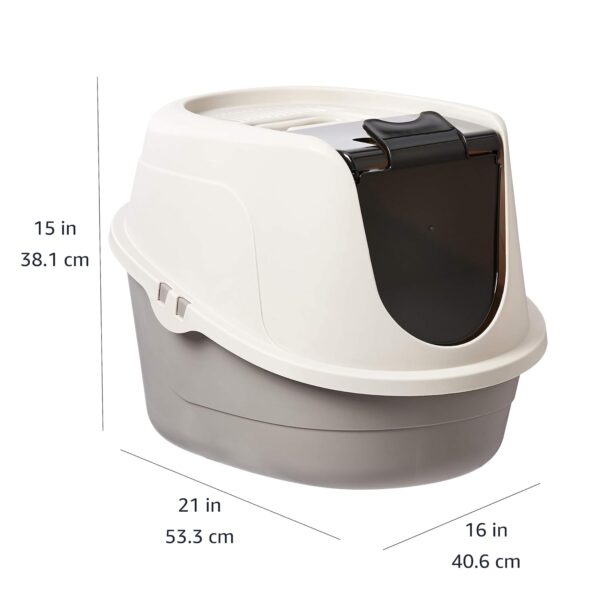 amazon basics No-Mess Enclosed Hooded Cat Litter Box, Standard, Multicolor, 21L inch x 16W inch x 15H inch (53Lx41Bx38H Cm)