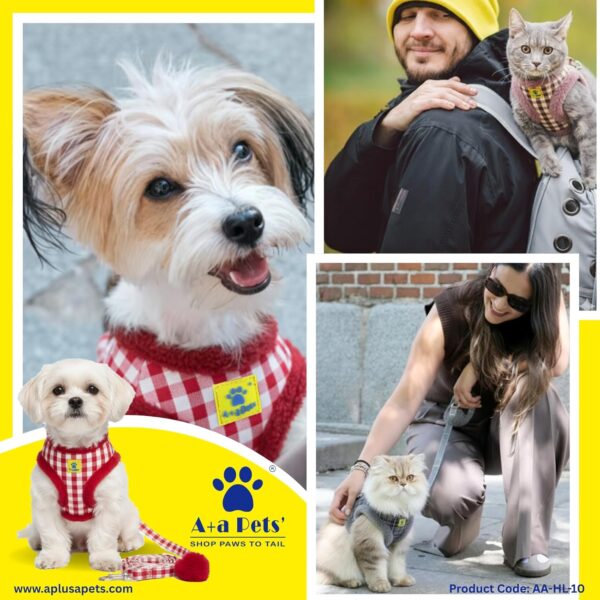 71Rm50fQNGL._SL1500_.jpg A+a Pets' Luxury Fur Harness & Leash Set for Cat & Small Dog | Lightweight, Escape Proof, Vest Combo (Blue, M)
