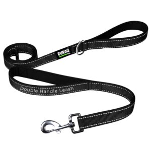 Buraq 6FT Reflective Double Handle Dog Leash, Dual Padded Handles Buraq 6FT Reflective Double Handle Dog Leash, Dual Padded Handles for Control & Comfort, Strong Clip Lead for Walking, Training & Safety