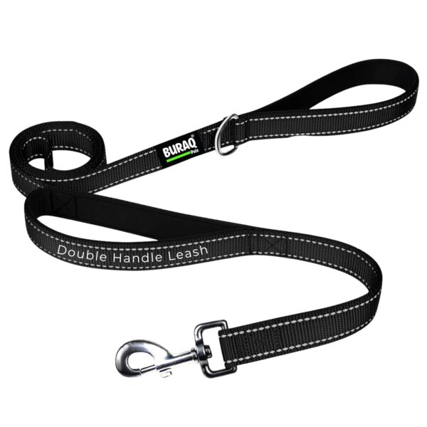 Buraq 6FT Reflective Double Handle Dog Leash, Dual Padded Handles Buraq 6FT Reflective Double Handle Dog Leash, Dual Padded Handles for Control & Comfort, Strong Clip Lead for Walking, Training & Safety