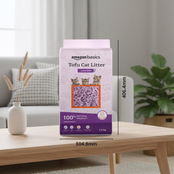 Amazon Basics Premium Tofu Cat Litter | 5 Kg (2.5 Kg x 2 Packs) | Organic | Biodegradable | Flushable | Dust-Free | Instant Clumping | Mild Lavender Fragrance