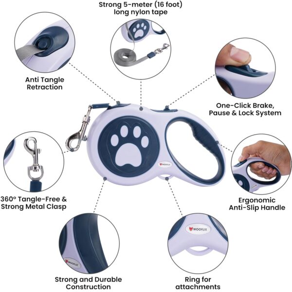Retractable Dog Leash | 5M Heavy Duty Dog Leash for Small & Medium Size Dogs Upto 20 Kg| Strong Nylon Tape, Anti-Slip Handle, 360° Tangle-Free, One-Click Brake & Pause | (Upto 20 kg Dog, Blue)