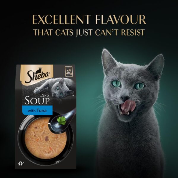 71TFjijG2DL._SL1500_.jpg Sheba Soup with Tuna Adult Wet Cat Food, 160g (4 x 40g), Finely Sliced Pieces of Tuna in Smooth, Silky and Velvety Broth (Pack of 4)