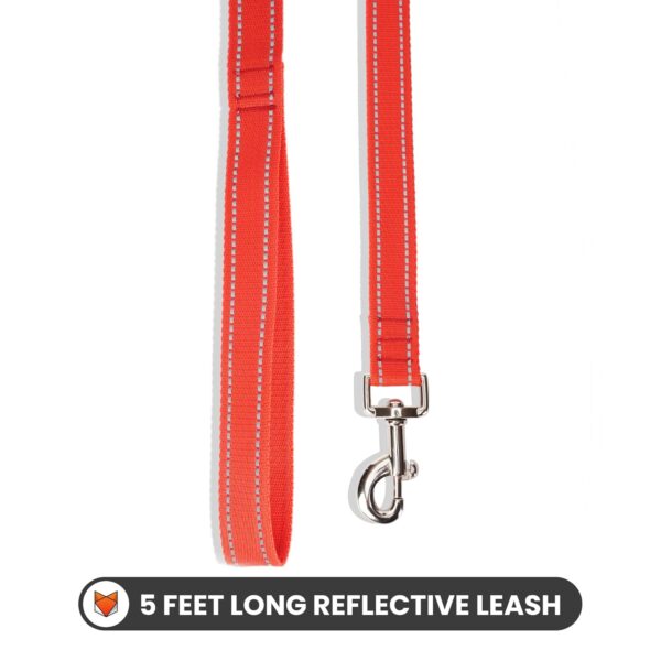 Wooflix Reflective Leash & Collar Combo Set for Medium Large Dogs Durable Strong Dog Collar Belt & Dog Leash for Medium & Large Dogs Training & Walking Lead Dog Leash (Red Reflective, Medium)
