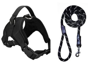 Dog Belt Padded Dog Vest Harness Adjustable Neck Strip Chest Dog Belt Padded Dog Vest Harness Adjustable Neck Strip Chest Strip & Adjustable Dog Padded Rope Leash (Black, Large)