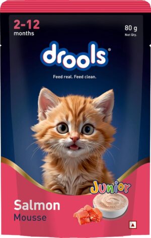 Drools Kitten Cat Wet Mousse 80gm | Salmon | Rich in Protein, Promotes Hydration & Easy to Digest | Grain Free, No Artificial Flavours | Packed with Essential Vitamins & Antioxidants