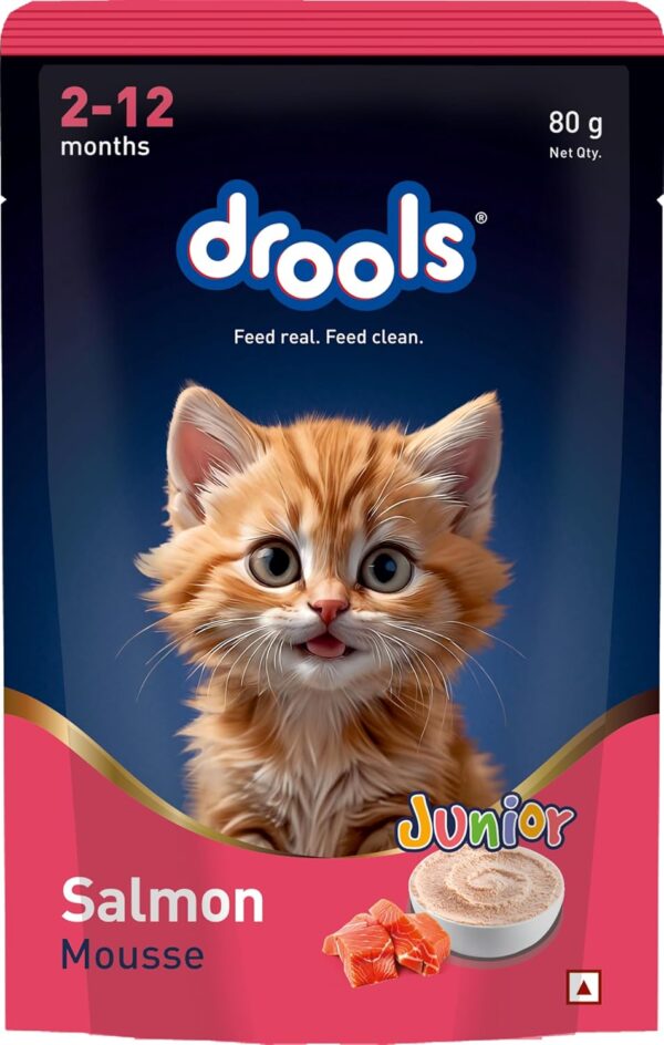 Drools Kitten Cat Wet Mousse 80gm | Salmon | Rich in Protein, Promotes Hydration & Easy to Digest | Grain Free, No Artificial Flavours | Packed with Essential Vitamins & Antioxidants