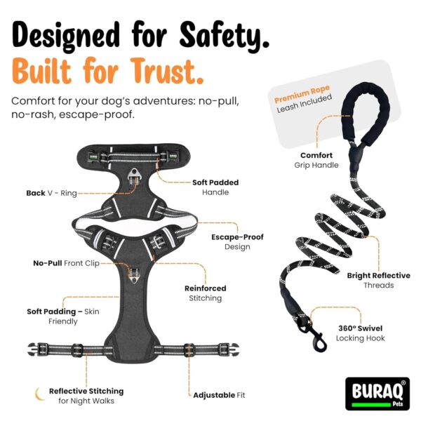 71UiRqvJs1L._SL1500_.jpg BURAQ No Pull Dog Harness For Large, Medium & Small Dogs | Reflective Oxford Vest | Soft Padded Chest Belt | Easy Control | Anti-Choke Dog Belt For Walking & Training,Black