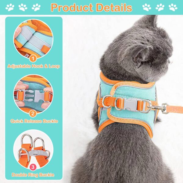 71UkWGN-rDL._SL1024_.jpg Qpets® Cat Harness with Leash for Walking, Adjustable Soft Sturdy Faux Suede Escape Proof Kitten Vest Harness and Leash with Reflective Strip for Large Medium Small Cat(Green, Orang, M)