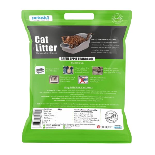Cat Litter 5kg Green Apple | Fast-Clumping Bentonite Cat Litter with Odour Lock, Low Dust & Gentle on Paws | Fresh & Fruity Litter Box Everyday