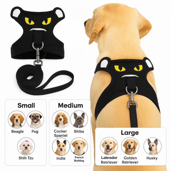 71VGogsNXBL._SL1500_.jpg Adjustable Dog Harness and Leash Set for Dogs | No-Pull, No-Choke Soft Padded Vest | Cute Monster Face Design | Easy Control | Reflective & Comfortable Pet Harness | Walking and Training