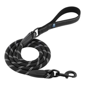 HANK Dog Leash | 3M Reflective Leash for Dogs | HANK Dog Leash | 3M Reflective Leash for Dogs | Heavy Duty Dog Rope for Small to Large Dogs | Comfortable Padded Handle 5 Feet (Black + New Version, Small - Suitable Upto (0-18KG))