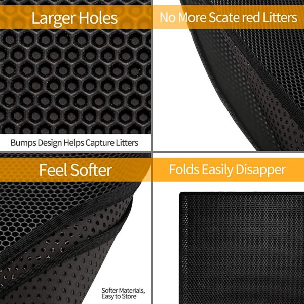 Qpets® Cat Litter Mat, Litter Box Mat Honeycomb Double Layer Cat Litter Tray, Waterproof EVA Material Durable and Washable Cat Play Mat, Easy Clean and Filter Any Cat Litter Sand(Black, 45 * 60CM)