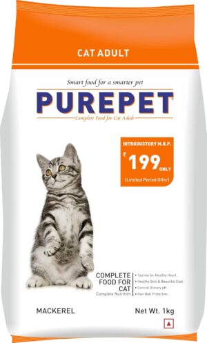 Purepet Adult Dry Cat Food Mackerel Flavour, 1 kg Pack Purepet Adult Dry Cat Food Mackerel Flavour, 1 kg Pack