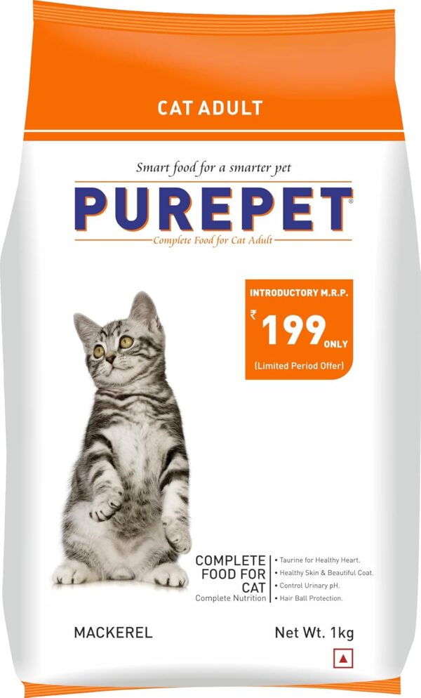 Purepet Adult Dry Cat Food Mackerel Flavour, 1 kg Pack Purepet Adult Dry Cat Food Mackerel Flavour, 1 kg Pack