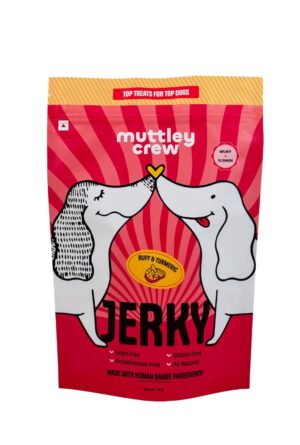 Muttley Crew Buff & Turmeric Dog Jerky with Real Lean Buff Meat | Healthy Adult Dog Treats for Easy Digestion | All Natural, Grain-Free, Gluten-Free, No Preservatives, No Artificial Flavour (50 Grams)