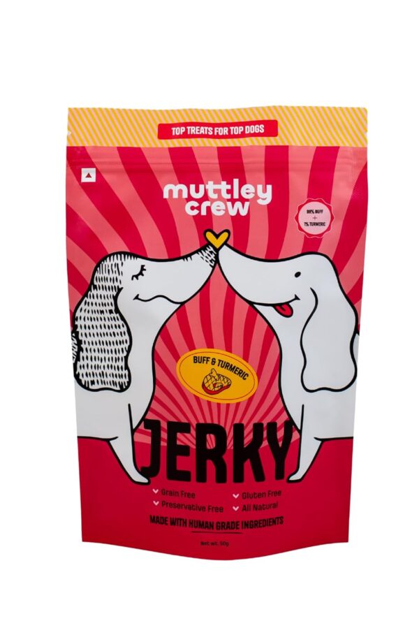 Muttley Crew Buff & Turmeric Dog Jerky with Real Lean Muttley Crew Buff & Turmeric Dog Jerky with Real Lean Buff Meat | Healthy Adult Dog Treats for Easy Digestion | All Natural, Grain-Free, Gluten-Free, No Preservatives, No Artificial Flavour (50 Grams)