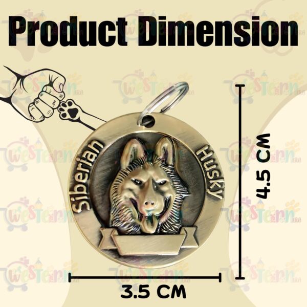 Western Era Siberian Husky Bronze Tag with Dog Face Engraved – Durable Metal Pet ID Tag, Stylish, Sturdy, Long-Lasting, Scratch-Resistant, Lightweight, Attach to Dog Collar for Added Style & Security