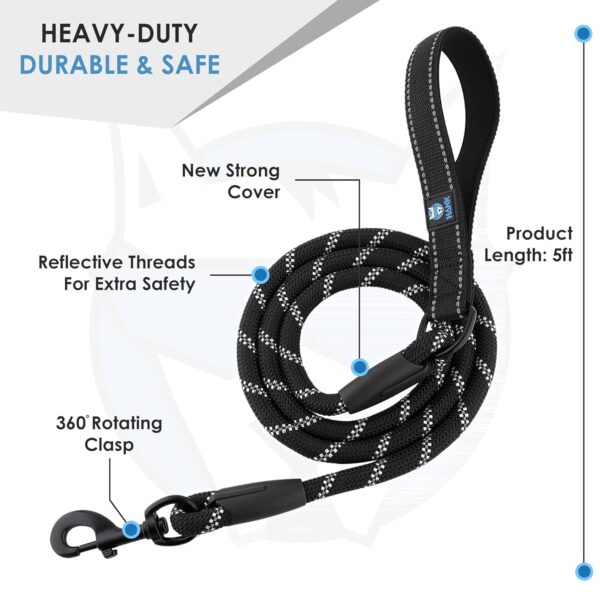 71VlWXleZfL._SL1500_.jpg HANK Dog Leash | 3M Reflective Leash for Dogs | Heavy Duty Dog Rope for Small to Large Dogs | Comfortable Padded Handle 5 Feet (Black + New Version, Large - Suitable Upto (18-80KG))