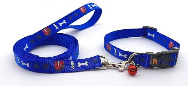 RvPaws 15 MM Paw/Bone Printed Soft Nylon Collar Belt and Leash Set for Small Breed Dog and Puppies - Blue
